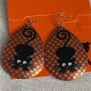 Black Cat Dangle drop Earrings Halloween orange gold French Hooks 2017 Kmart
